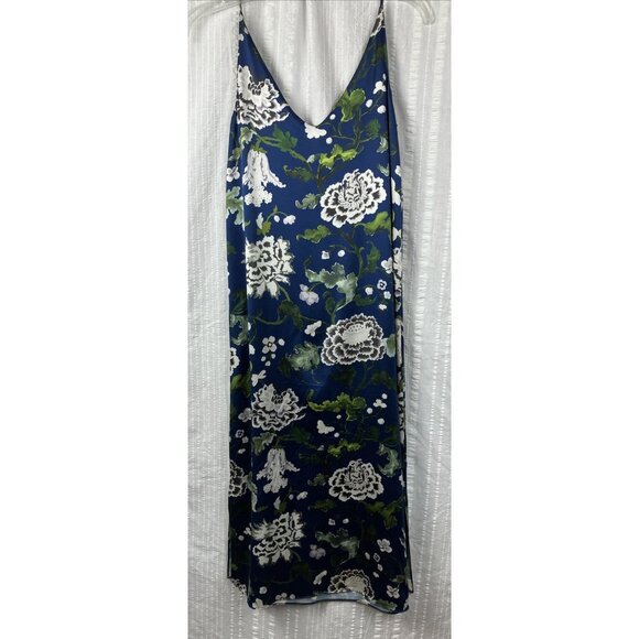 0 Adam Lippes Blue Floral Silk Dress Asian Lotus Print - Picture 5 of 5